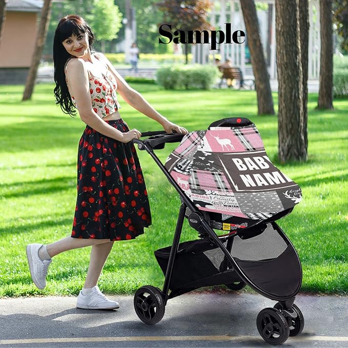 Personalized Baby Car Seat Covers with Name, Custom Nursing Cover Breastfeeding for Babies, Carseat Canopy for Boys and Girls, Infant Stroller Cover, Breathable Carseats Cover(Woodland Theme)