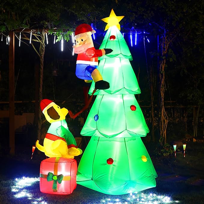 SAND MINE 8ft Christmas Inflatables Tree, Christmas Inflatables Blow Up Yard Decoration, Blow Up Christmas Tree with Santa Claus, Dog, Boxes for Indoor Outdoor Yard Garden Christmas Decoration