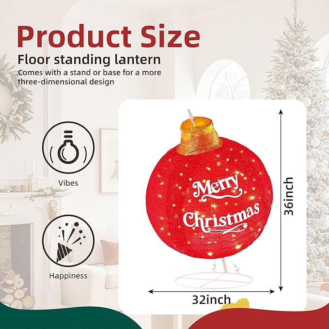 Lighted Pop-Up Outdoor Christmas Ornaments Set, Large Outdoor Christmas Decorations for Yard Lawn with 185 LED Lights & 8 Modes, with Reinforced Metal Base