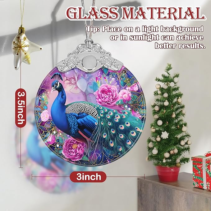 Peacock Stained Glass Hanging Ornament - Christmas Tree Decoration, Holiday Ornament, Home Decor Gift Idea