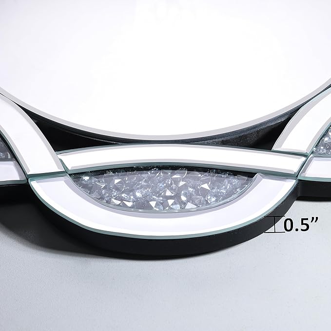 Crystal Decorative Mirror-32 x32 Gorgeous Silver Mirror Crush Diamond Mirror for Wall Decoration Bedroom Bathroom Dining Room and Living Room