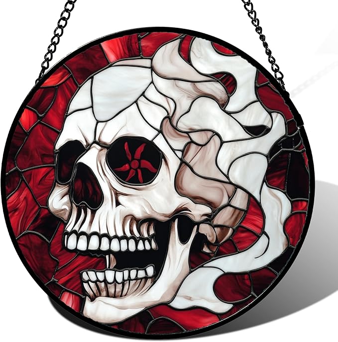 Stained Glass Window Hanging - Halloween Decorations Vampire Skeleton Suncatcher for Doors Garden Indoor Funny Spooky Sun Catchers Gothic Decor Horror Gifts for Women Men Friend 9.8 in