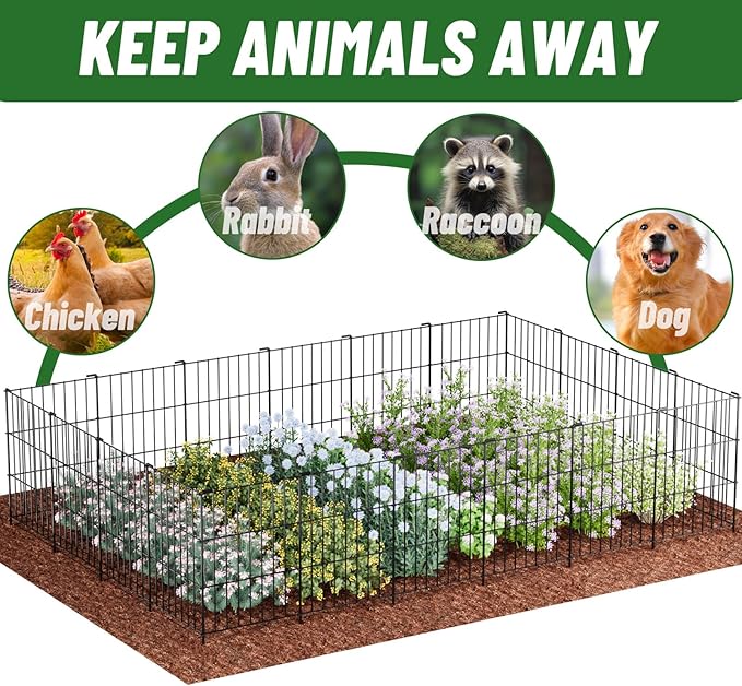 25 Panels Animal Barrier Fence - No Dig Rustproof Metal Garden Fencing, 17in H x 27ft L, Decorative Outdoor Fence for Rabbits Dogs, Durable Protection for Flower Beds and Patios