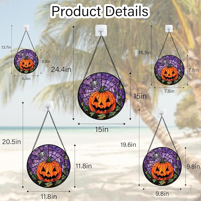 Stained Glass Window Hanging Halloween Golden Yellow Horror Pumpkin 6.3" - Suncatcher Door Garden Sunroom Gothic Style Sun Catcher Birthday for Friend Mom Men Woman Nana
