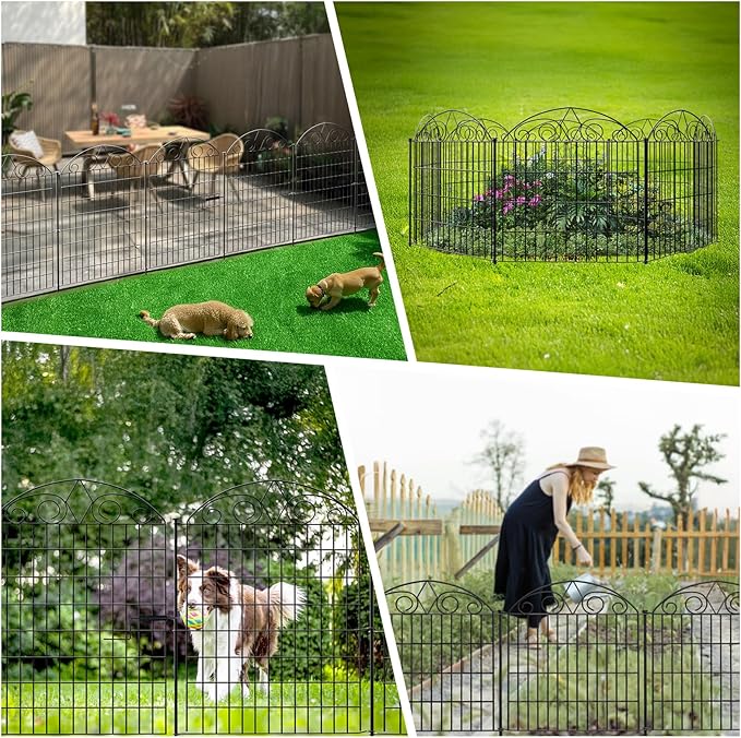 SUNLAX 5 Panels Garden Fence 12ft(L) x 40in(H) Metal Fence Panels Dog Fence Animal Barrier Fence No Dig for Backyard Outside Yard Patio Without Gate