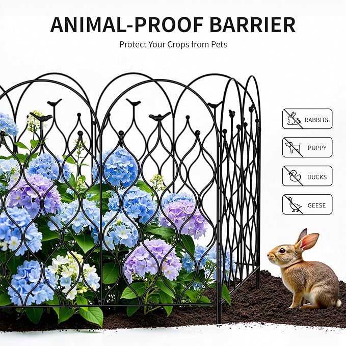 Decorative Metal Garden Fence 32 in (H) x 118 in (L), Dog Fence Outdoor for Yard, No Dig Rust-Resistant Pet Fence Panels, Easy Install Animal Barrier for Patio, Lawn & Flower Beds, (5)