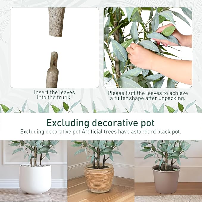 5FT Artificial Ficus Tree,Large Fake Plants with Pot,Faux Floor Plant with White Leave Fake,Artificial Plants Indoor for Home Office Decor