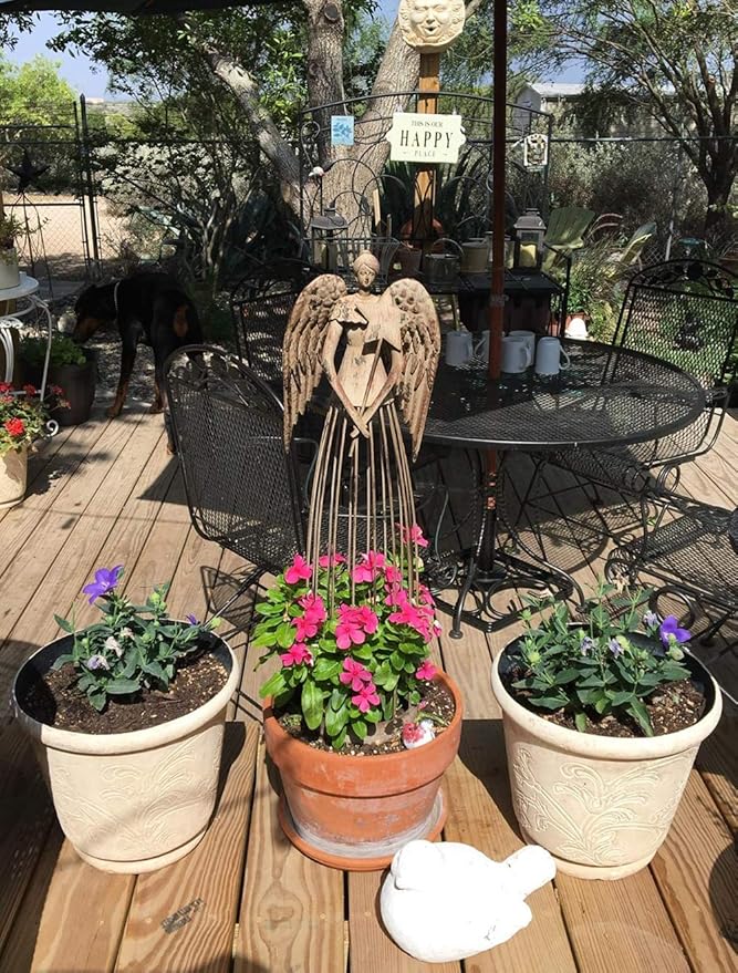 Antiqued Metal Garden Angel Statue with Star Wand, Indoor Outdoor Angel Yard Art Decor Lawn Patio Decorations Holiday Decor Garden Present Idea, 26"H (Star Wand)
