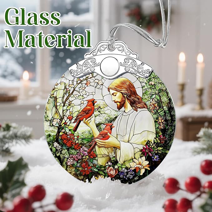 Jesus with Cardinals Ornament, Christian Christmas Ornament, Religious Christmas Decor, Jesus Christ Decoration, Memorial Gift, Christian Gifts, Religious Gifts, Gift Idea