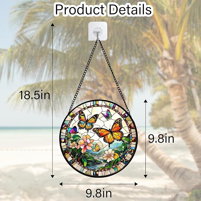 Stained Glass Window Hanging, Butterflies Flying in The Sky Suncatcher for Doors Home Sun Catchers Decoration and Christmas, Mother's Day Birthday Gifts for Women, Men, and Mom 9.8 in