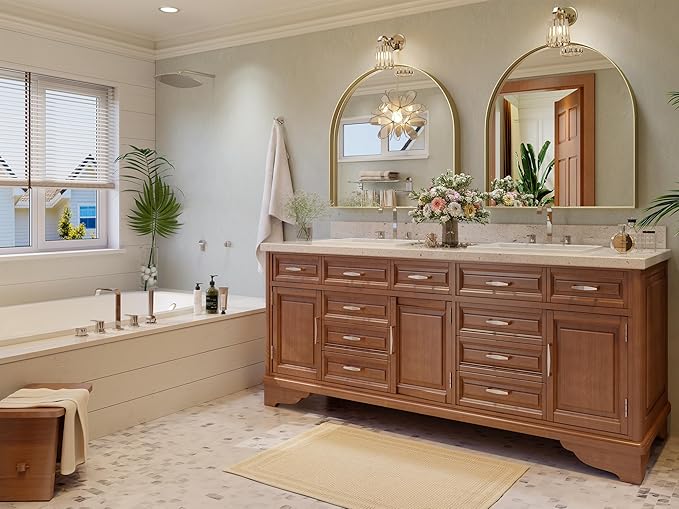 Brightify Arched Mirror, 31 x 33 Inch Gold Arch Mirror, Metal Frame Gold Arched Wall Mirror, Arched Top Bathroom Vanity Mirror for Living Room Bedroom Mantle Entryway Hallways