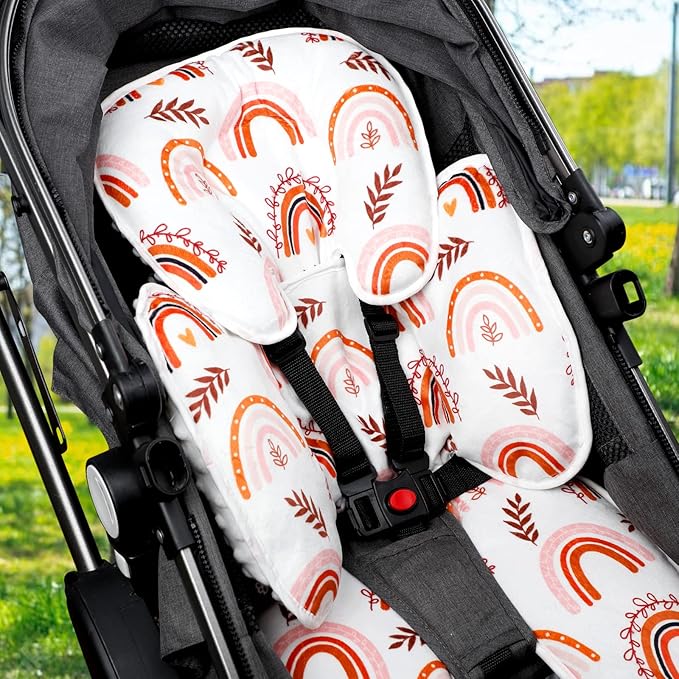 Pea Pod Baby Car Seat Head Support for Newborn, 2 in 1 Infant Car Seat Head Support for Boys Girls Extra Soft Breathable Baby Car Seat Cushion Insert for Strollers, Swings, and Bouncers, Boho Rainbow
