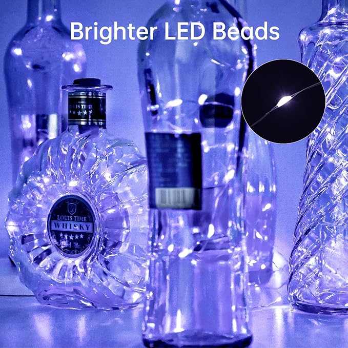Aluan Wine Bottle Lights with Cork, Christmas Lights 10 Pack 20 LED Mini Fairy String Lights, Waterproof Battery Operated Cork Lamp for Liquor Bottles Wedding Reception Table Decorations, Cool White