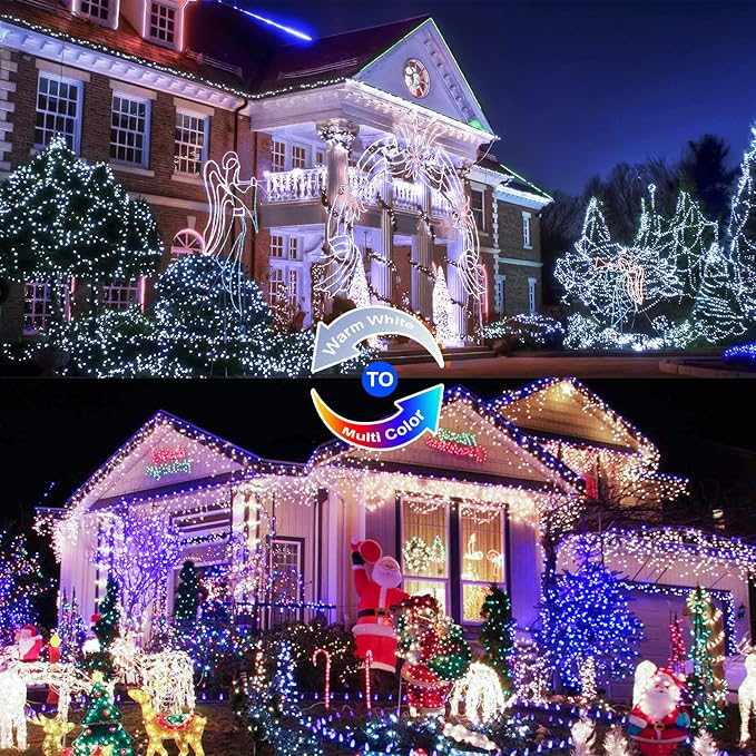 JMEXSUSS 2 Pack Solar Christmas Lights Outdoor Waterproof, 100 LED 33ft White and Multicolor Color Changing Solar Fairy Lights, Copper Wire Solar String Lights for Outside Yard Christmas Decorations