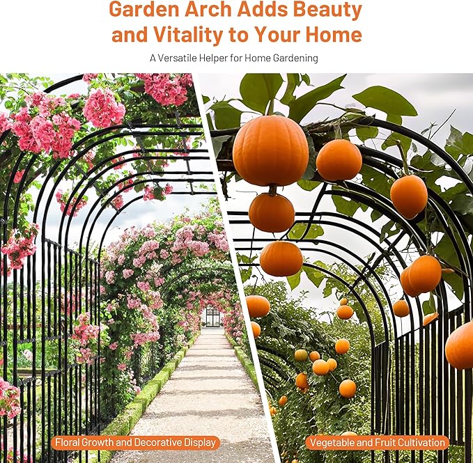 Garden Arch, 126''x94.5'' Arbor Trellis, Trellis for Climbing Plants Outdoor, Garden Arch Arbor for Flower, Climbing Vine Vegetable, Fruit and Lawn(Black)
