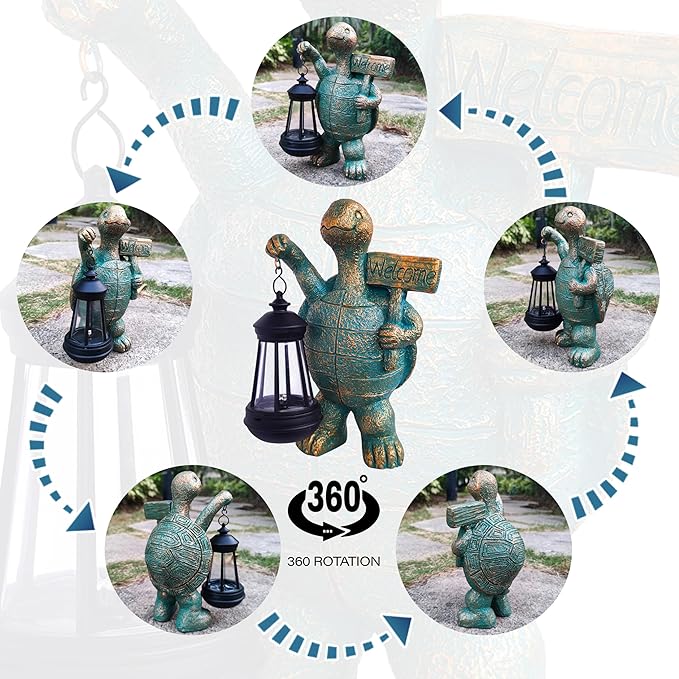 JOYBEE Garden Statues Turtle with Solar Lantern Outdoor Decor-Turtle Solar Figurines Lights Decorations for Patio Yard Lawn Ornaments-Gifts for Birthday Easter Housewarming