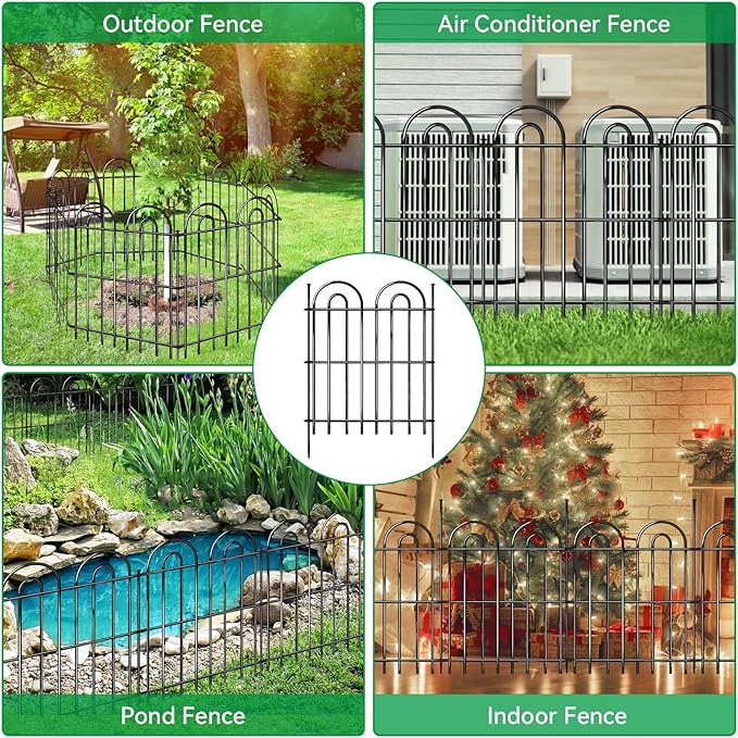 25 Panels Decorative Garden Fence, 32 in(H) X 50 ft(L) No Dig Dog Fence Outdoor for Yard, Rustproof Tall Metal Garden Fencing Animal Barrier with Ground Stakes, Temporary Fencing for Patio Outdoor
