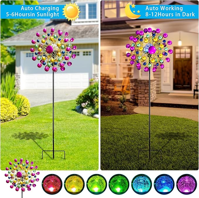 Large Wind Spinners Outdoor Solar Garden Decor Light - Unique Ferris Wheel Shaped Colorful Windmill, Durable Waterproof Design for Garden, Lawn, Patio