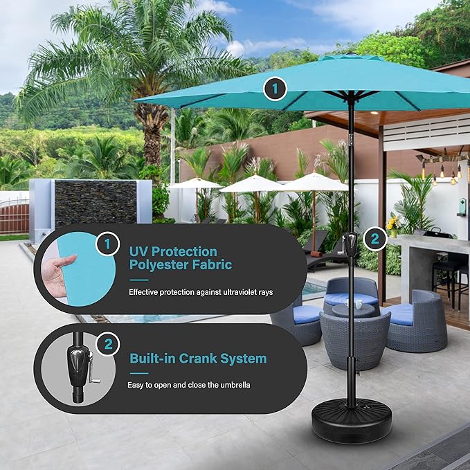 Simple Deluxe 9' Patio Umbrella Outdoor Table Market Yard Umbrella with Push Button Tilt/Crank