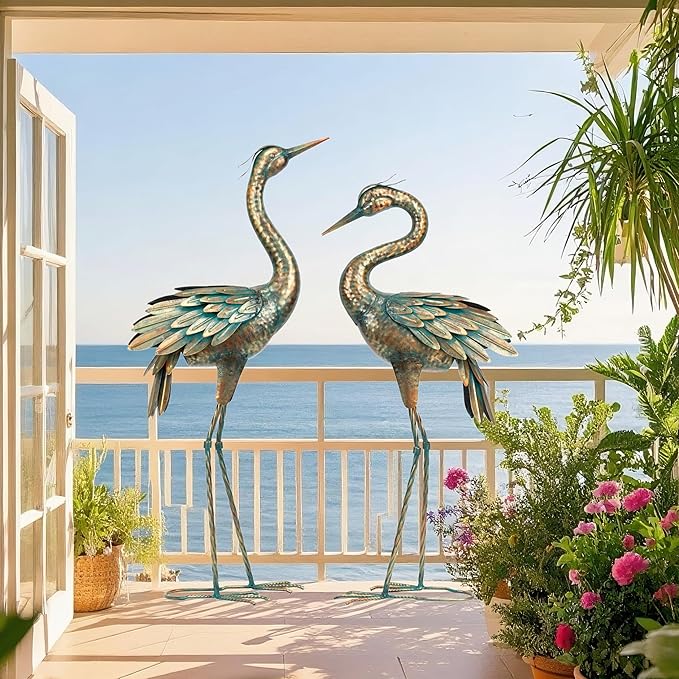 Shorayn Metal Crane Garden Statue, Garden Sculptures & Statues, Bronze Crane Ornaments Yard Art for Backyard Patio Lawn Decorations