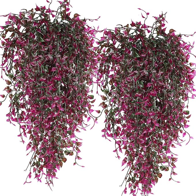 RECUTMS Artificial Hanging Plants 4pcs 33Inch Faux Eucalyptus Leaves Ivy Swag Plant UV Resistant Fake Plastic Greenery Indoor Outdoor Home Garden Office Christmas Xmas Party Spring Decor(Purple Red)