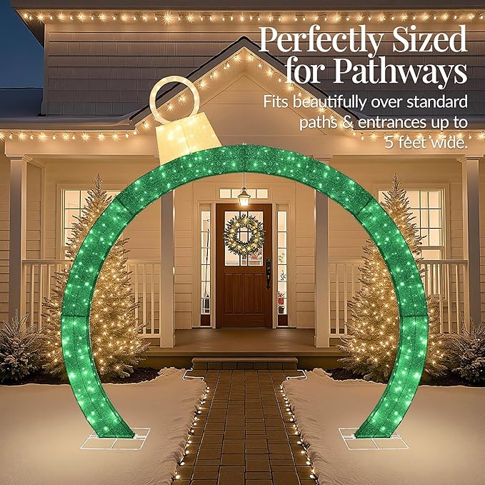 Best Choice Products Large Outdoor Christmas Lighted Archway Decoration, 9.5ft XL with Gold Ornament Cap, 330 LED Lights, Holiday Yard Décor - Green