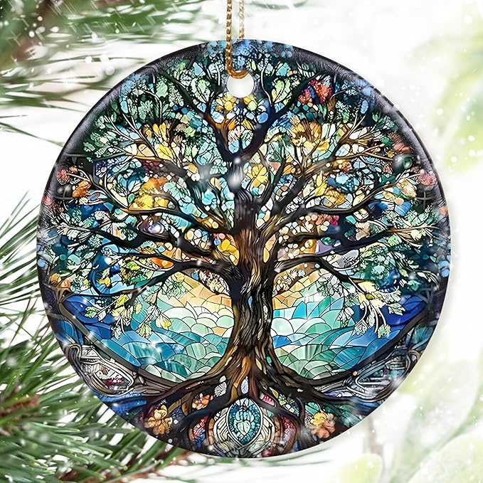 Colorful Ceramic Tree of Life Christmas Ornament, Tree of Life Ornaments for Christmas Tree, Holiday Decorations, Christmas Decor, Tree of Life Gifts, Christmas Ornament Gift Ideas - Pattern A