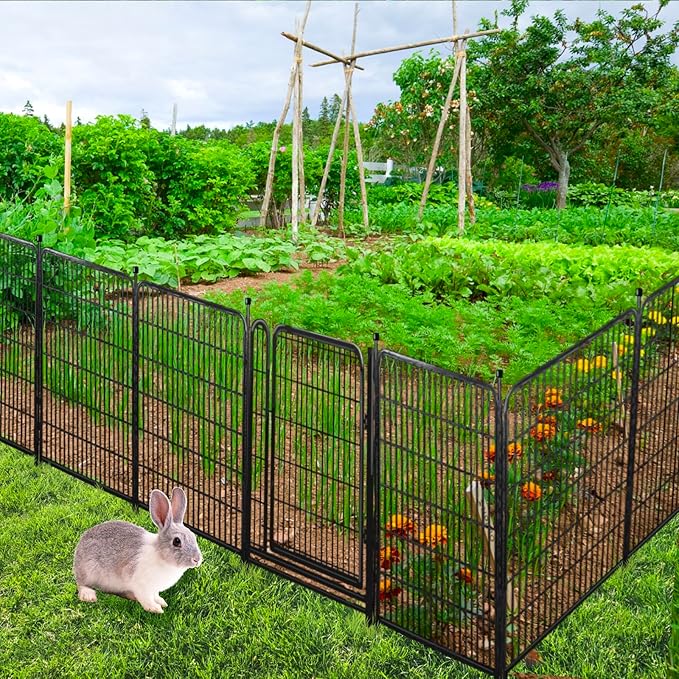 Garden Fencing 48in High, 8 Panels Total 17.7 Ft(L) Dog Fence Outdoor for Yard, Gate 21 in Wide with Low Sills. Lattice Panels for Outside, Dog Digging Fence Barrier, Garden Fences and Borders