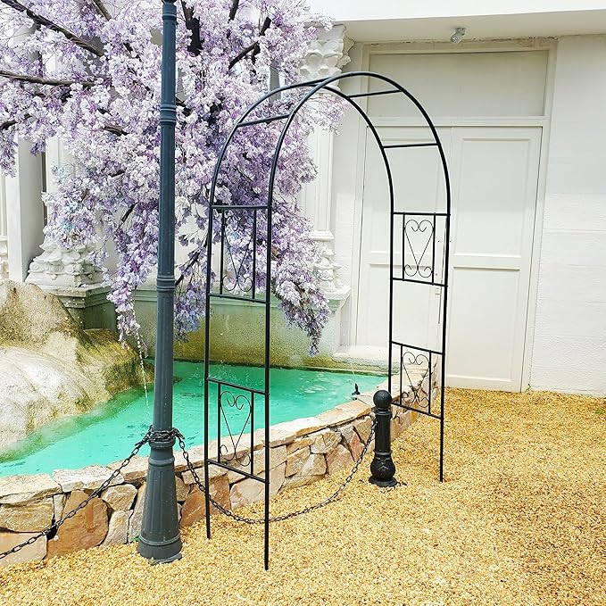 Iron Pergola Arbor Practical, Garden Arbor Arch, Metal Trellis Archway for Climbing Plants Rose Grape Vines, Pergola Decoration for Backyard Patio Lawn Pathway 7 Ft High x 4.1 Ft Wide