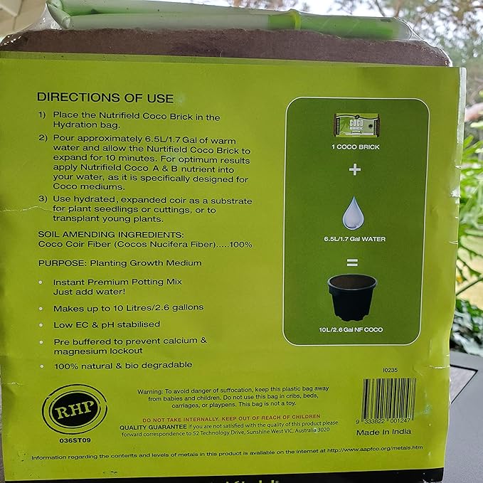 Coco Coir Brick Organic Coconut Coir 3 Coco Fiber Compressed Blocks 850g Each, Low EC Buffered w/Calcium RHP Quality Pot Soil Indoor Outdoor Flower/Vegetable Garden Seed Starter Micro Greens - 5.7 lbs