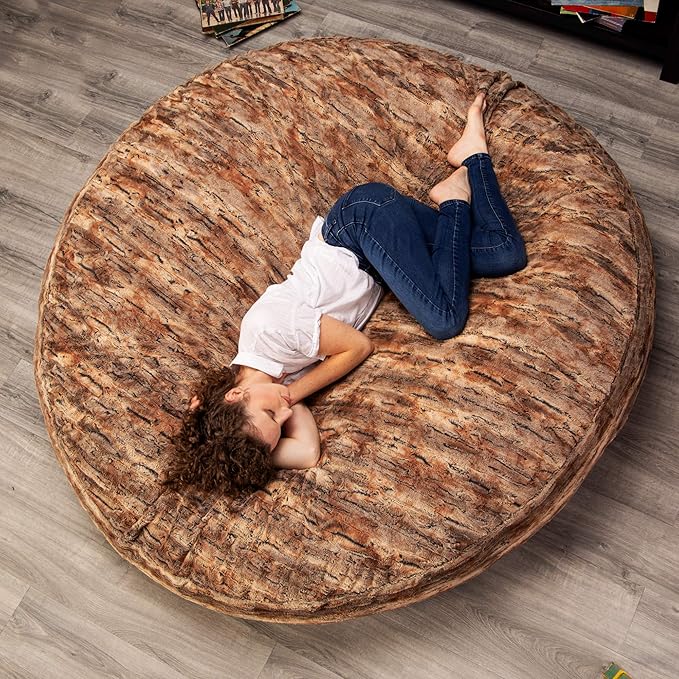 Jaxx 6 Foot Cocoon - 2-in-1 Convertible Bean Bag Bed & Large Bean Bag Chair for Adults, Premium Luxe Faux Fur - Red Fox