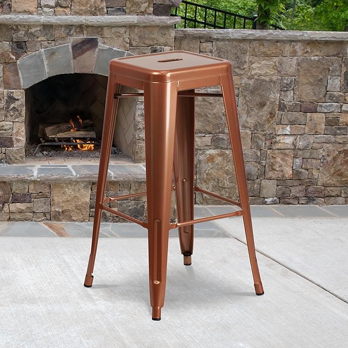 Flash Furniture Kai Commercial Grade 4 Pack 30" High Backless Copper Indoor-Outdoor Barstool
