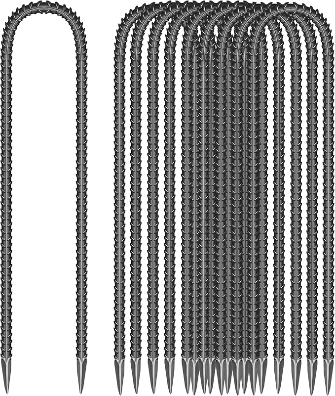 10 Pieces 16-Inch Garden Ground Stakes Galvanized Steel U Shape Hook Rebar Stake - Heavy Duty Ground Anchors for Tents, Position Kits,Fences, and Trampolines