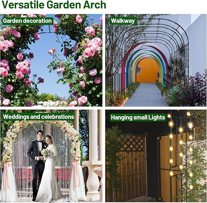 Half Garden Arch Trellis, Trellis Arch for Climbing Plants Outdoor, 7.9FT MetalGarden Arbor, Garden Trellises for Patio Lawn Backyard, Large Garden Archway Decoration Black 23.6" x 94.5in
