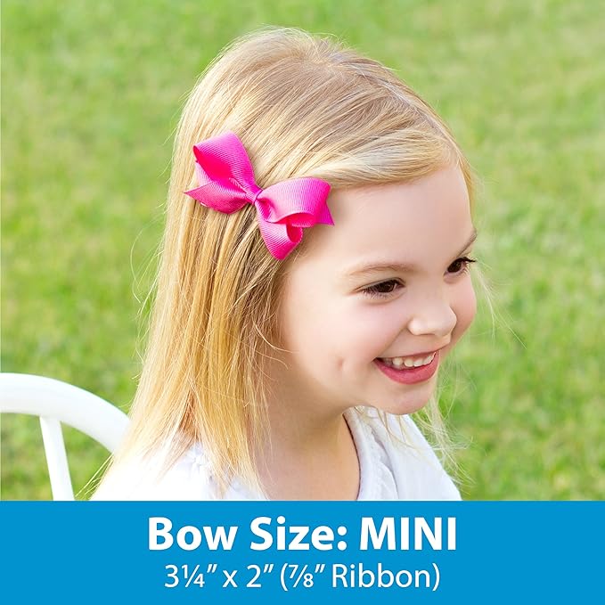 Wee Ones Girls' Classic Grosgrain Hair Bows with Plain Wrap Center, No-Slip Hair Clip, Handmade, Light Pink, Mini
