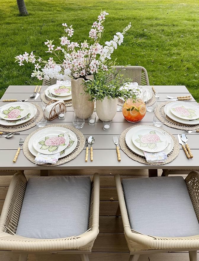 PURPLE LEAF 5 Pieces Outdoor Dining Set All-Weather PE Rattan Outdoor Patio Furniture Set with All Aluminum Frame Rectangular Table and Chairs Set for Lawn Garden Backyard Deck, Champagne
