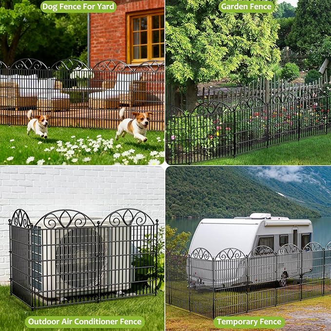 10 Panels No Dig Tall Garden Fence with Gate – 44" H X 23.6' L Rustproof Metal Dog Fence Outdoor for Yard, Decorative Animal Barrier Fence for Pet, Garden Border, Patio, Flower | Temporary Fencing