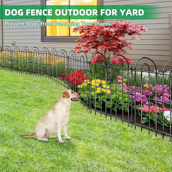 25 Panels Decorative Garden Fence, 32 in(H) X 50 ft(L) No Dig Dog Fence Outdoor for Yard, Rustproof Tall Metal Garden Fencing Animal Barrier with Ground Stakes, Temporary Fencing for Patio Outdoor
