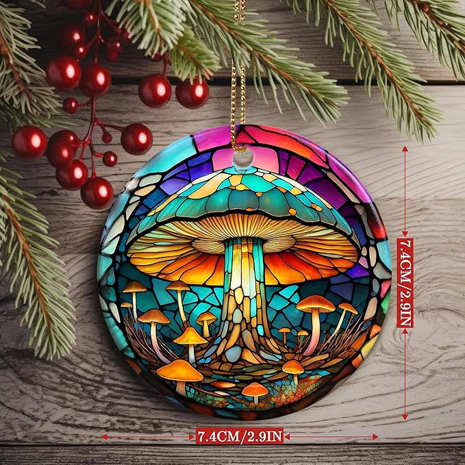 Colorful Ceramic Mushroom Christmas Ornament, Mushroom Lovers Gift, Christmas Decor - Pattern B