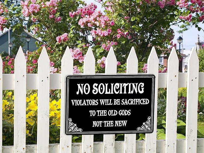 No Soliciting Sign - Funny Gothic Home Decor, Witchy Gifts - 12x8 Inch