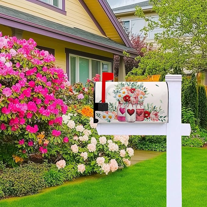 Mother’s Day Mailbox Covers Spring Floral Mailbox Cover Beautiful Jar Post Letter Box Cover Magnetic Standard Size 21x18 inch Decorations for Outside Garden for Mom