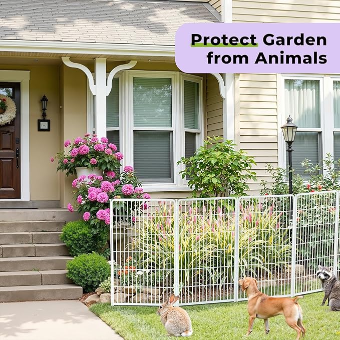 SunsGrove Garden Fence 40 in(H) x 4.5 ft(L) 2 Panels, Heavy Duty Metal Animal Barrier Fence for Dogs, Easy No-Dig Setup, Decorative Dog Fences, White