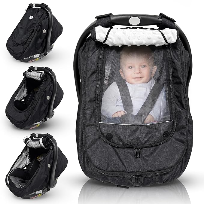 HippoBaby Waterproof Baby Car Seat Cover | Windproof Carseat Cover for Babies | Infant Car Seat Cover for Boys, Girls & Carseat Covers Baby Girl | Universal Fit (Black)