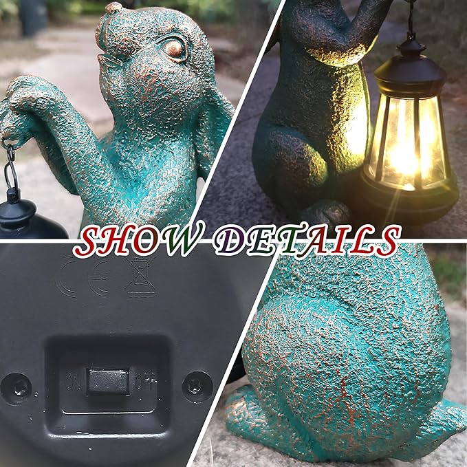 JOYBEE Garden Statues Rabbit with Solar Lantern Outdoor Decor-Rabbit Solar Figurines Lights Decorations for Patio Yard Lawn Ornaments-Gifts for Birthday Easter Housewarming