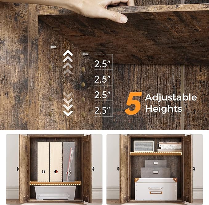 Casaottima Bookshelf and Bookcase with Doors and Drawer, Floor Standing 6-Tier Shelf Display Storage Shelves, Tall Bookcases for Home Office, Living Room, Vintage