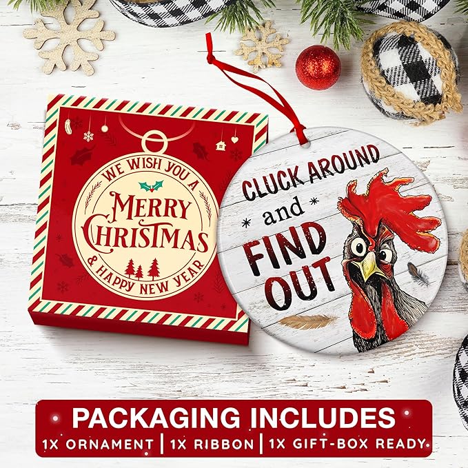 Rooster Ornament - Chicken Ornaments for Christmas Tree, Farm Animal Ornament, Yearly Collection 2025, Ideal for Hangings On Christmas Chicken Tree, Coop-Themed Ornaments