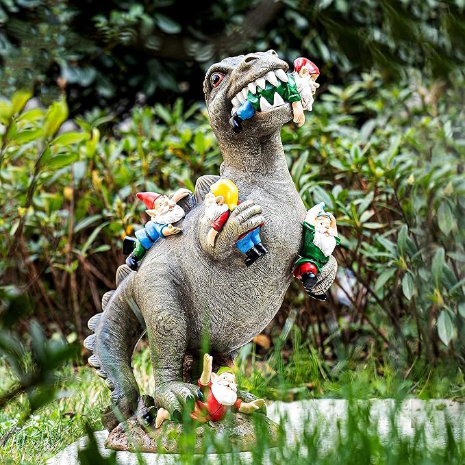 Garden Gnomes Statues Yard Decorations Outdoor Garden Decor, 14” Dinosaur Gnomes Garden Statues, Patio, Lawn Ornament, Gardening Gifts for Women for Housewarming