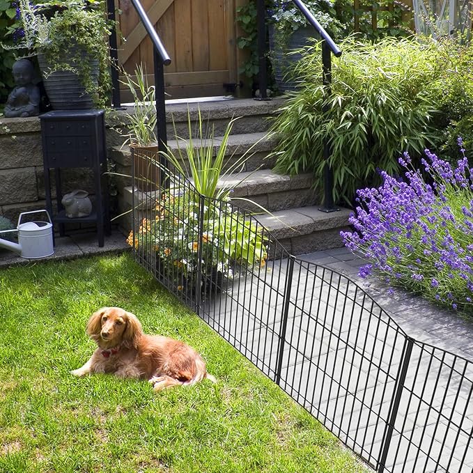 INJOPEXI Garden Fence 6 Panels 11.8ft (L)×24in (H) Decorative Garden Fence with 6 Panels Rustproof Wire No Dig Garden Fences Animal Barrier Fencing for Outdoor Patio Backyard - Without Fence Gate