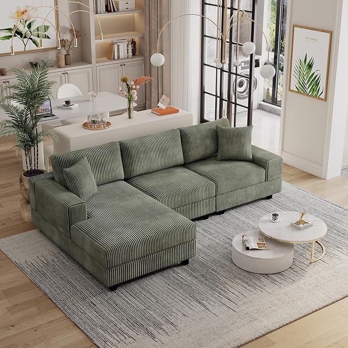 Eafurn Convertible L Shaped Modular Sectional Sofa Couch, 5 Seater Corduroy Upholstered Corner Sofa Lounge Couch with Extra Wide Reversible Chaise Lounge and Headrest for Living Room
