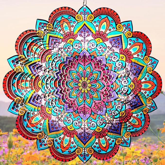 Goolyrusim Wind Spinner Mandala Sunflower, Wind Spinners for Yard Garden, 12in 3D Hanging Wind Sculpture Kinetic Metal Art Decor, Outdoor Decoration Ornament Mandala/Housewarming Gifts for Women/Men